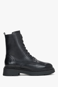 Women's Black Lace-Up Ankle Boots with Chunky Soles in Premium Italian Genuine Leather Estro ER00120867.