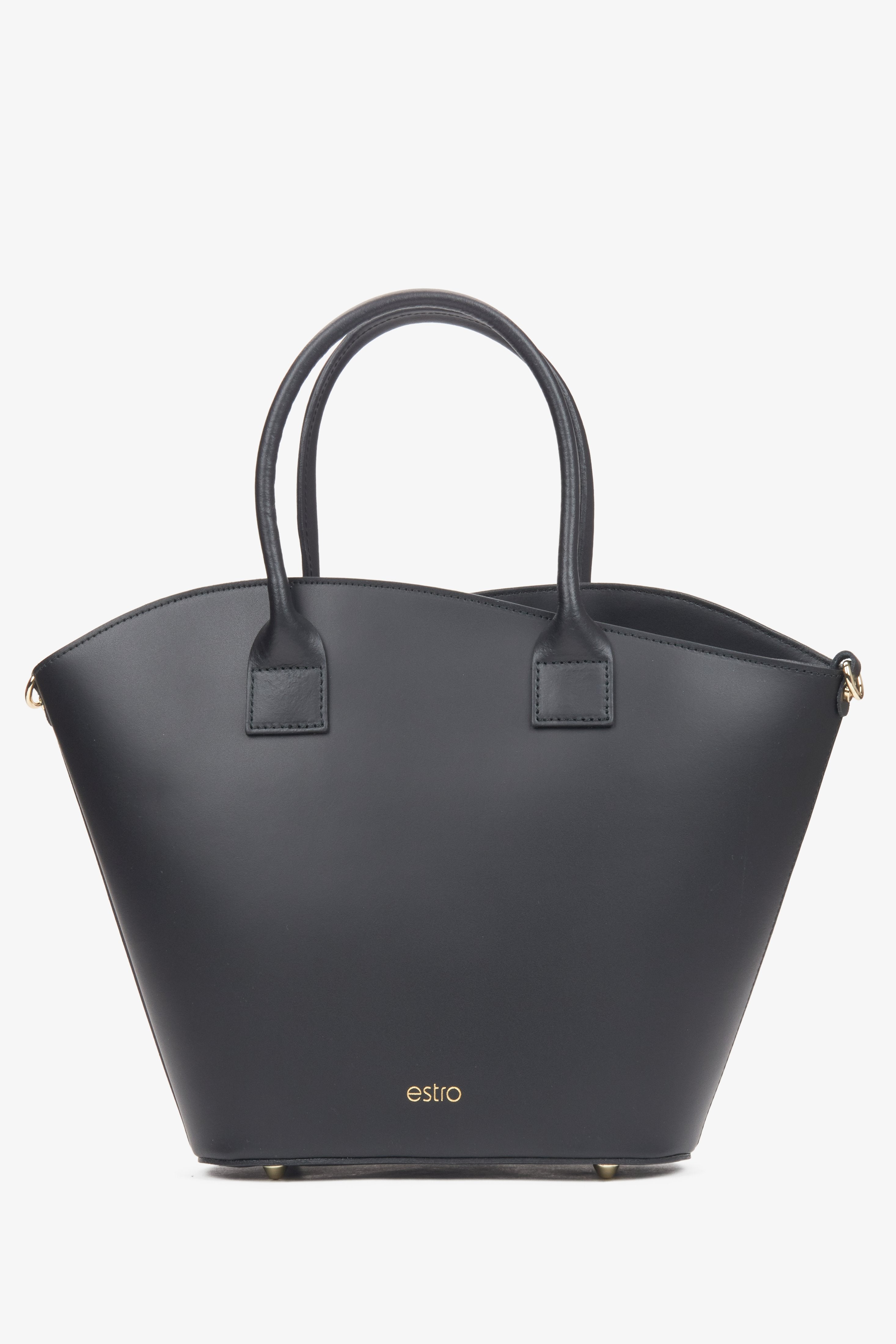 Estro large black shopper bag for women, crafted from premium Italian genuine leather.