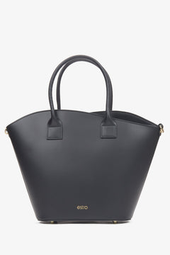 Estro large black shopper bag for women, crafted from premium Italian genuine leather.