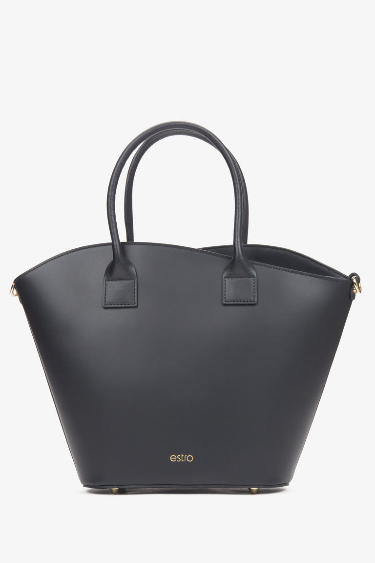 Estro large black shopper bag for women, crafted from premium Italian genuine leather.