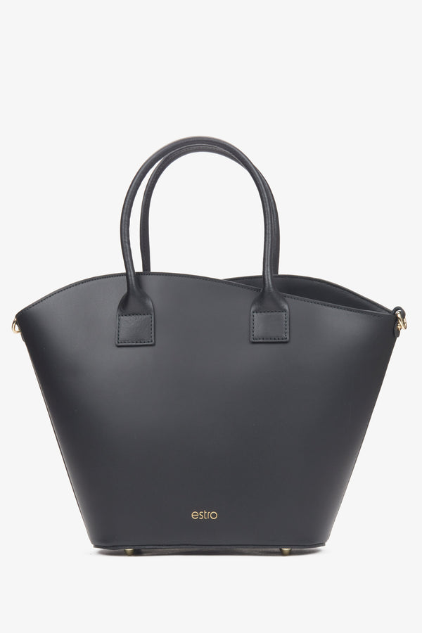 Estro large black shopper bag for women, crafted from premium Italian genuine leather.