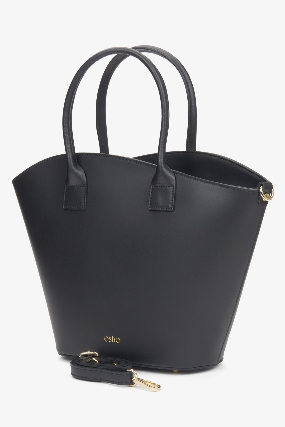 Women's large black shopper bag made of premium genuine Italian leather by Estro.