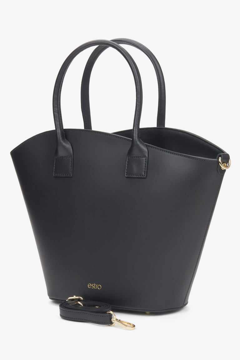Women's large black shopper bag made of premium genuine Italian leather by Estro.
