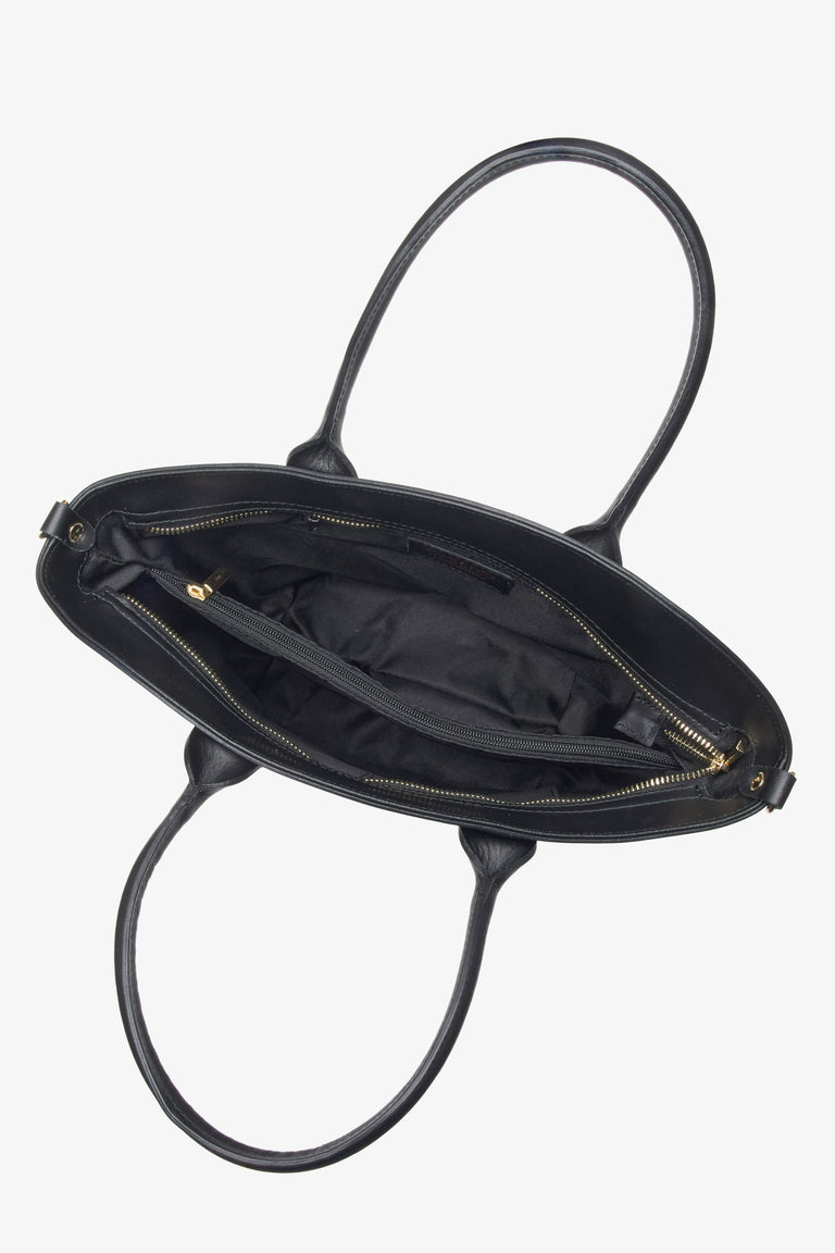 Premium Italian genuine leather large black shoulder tote bag by Estro.