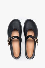 Women's Black Leather Ballet Flats with a Gold Buckle Estro ER00119876.