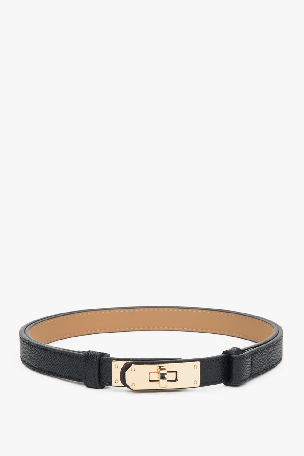 Women's Black Leather Belt with a Gold Buckle Estro ER00118254.