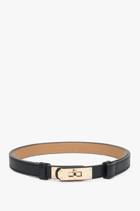 Women's Black Leather Belt with a Gold Buckle Estro ER00118254.
