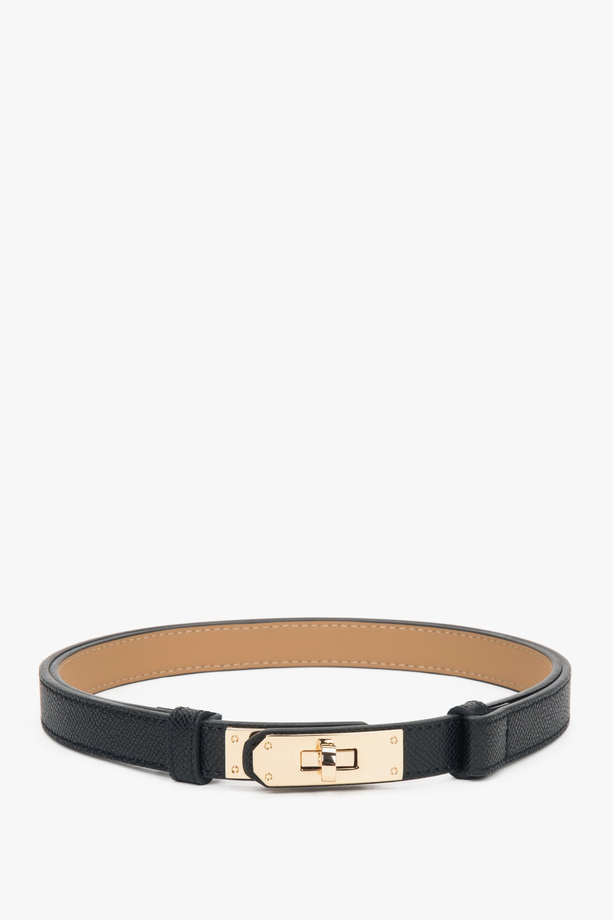 Women's Black Leather Belt with a Gold Buckle Estro ER00118254.
