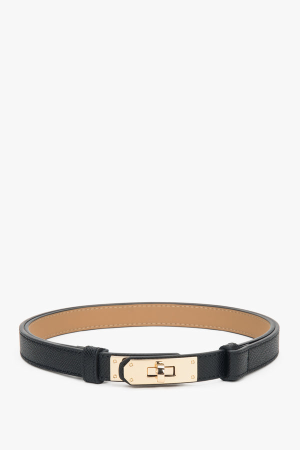 Women's Black Leather Belt with a Gold Buckle Estro ER00118254.