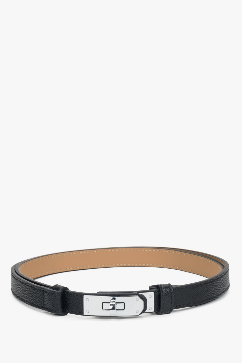 Women's Black Leather Belt with a Silver Buckle Estro ER00119009.