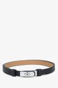 Women's Black Leather Belt with a Silver Buckle Estro ER00119009.