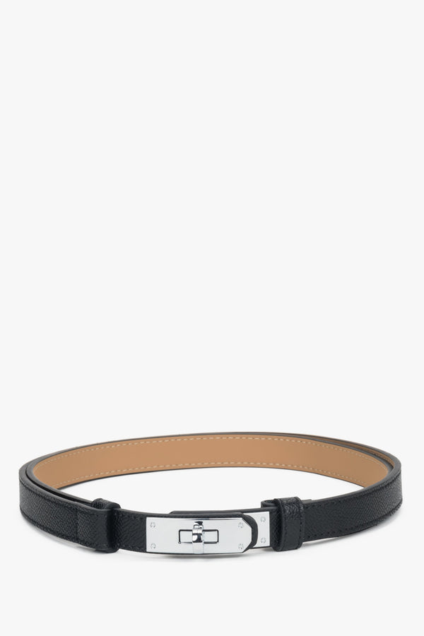Women's Black Leather Belt with a Silver Buckle Estro ER00119009.
