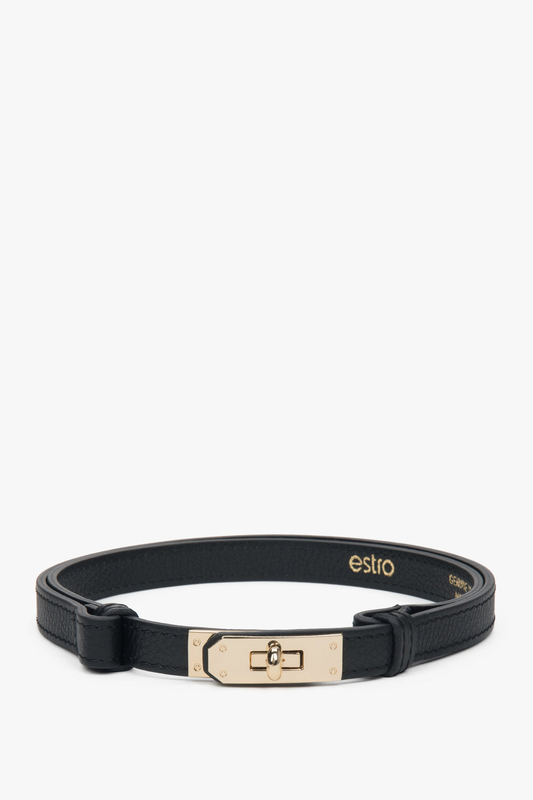 Women's Black Belt made of Premium Italian Genuine Leather with Gold Buckle Estro ER00118160.