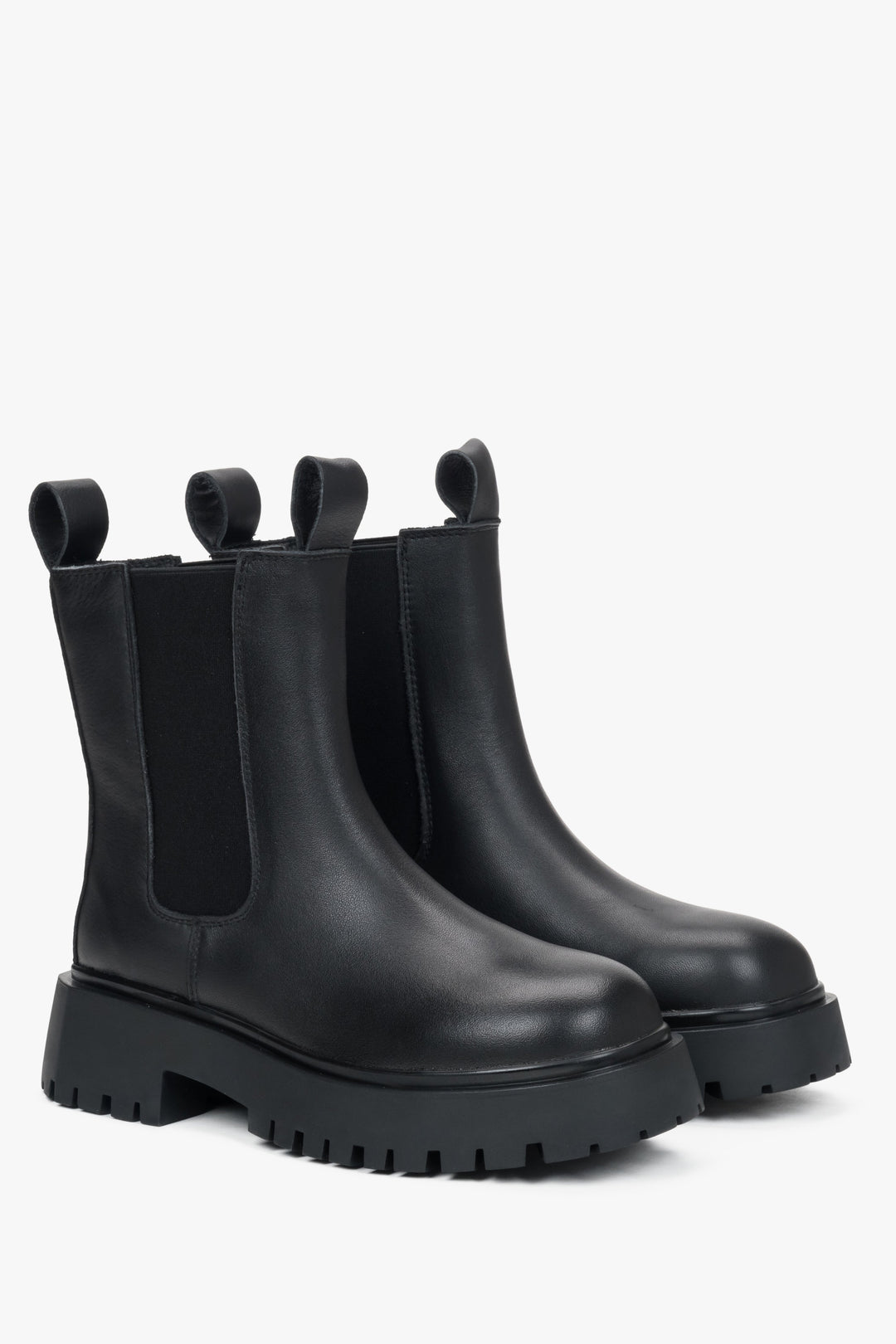 Women's black Chelsea boots by Estro, crafted from leather.