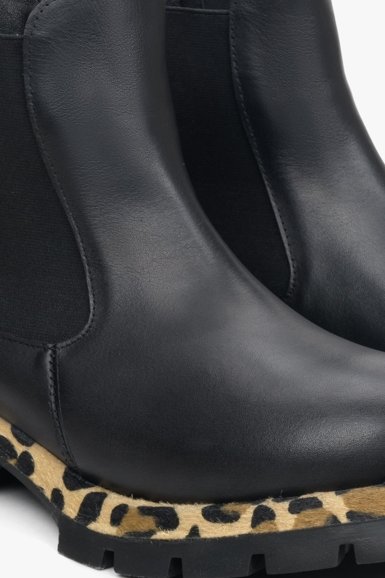 Women's black leather chelsea boots - shoe details.