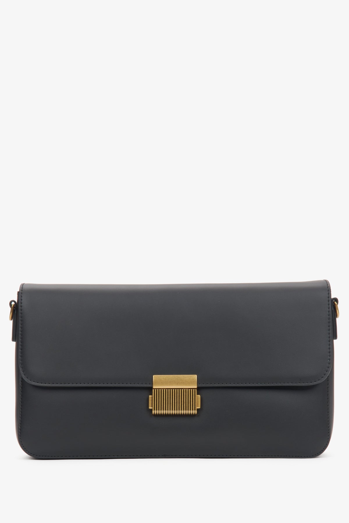 Women's Black Genuine Leather Crossbody Bag with Gold Hardware Estro ER00116637.