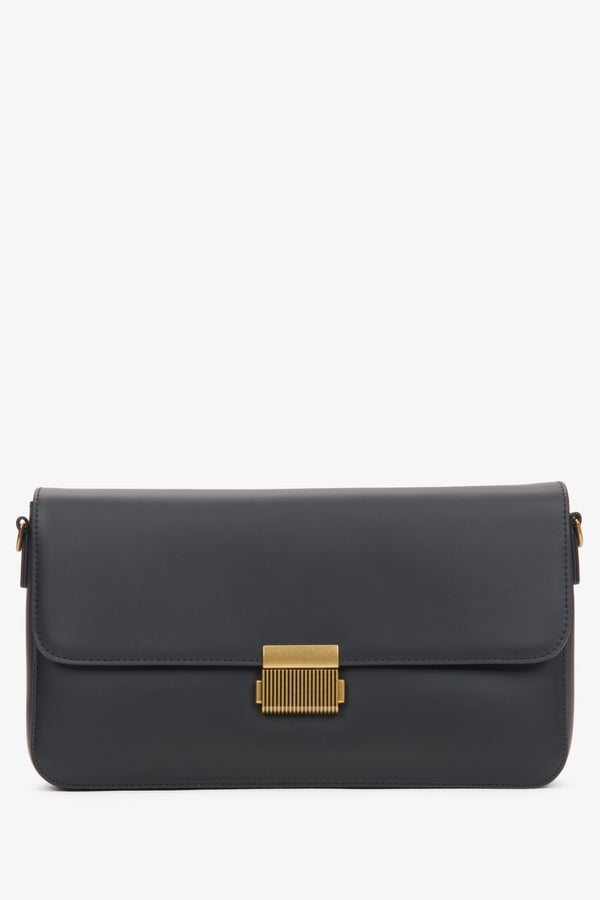 Women's Black Genuine Leather Crossbody Bag with Gold Hardware Estro ER00116637.