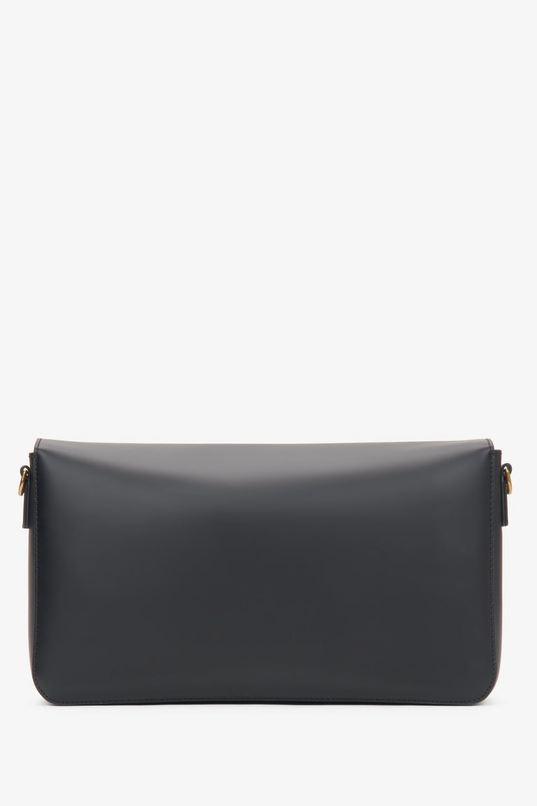 Women's crossbody bag, black, made of genuine leather, with gold hardware, Estro.