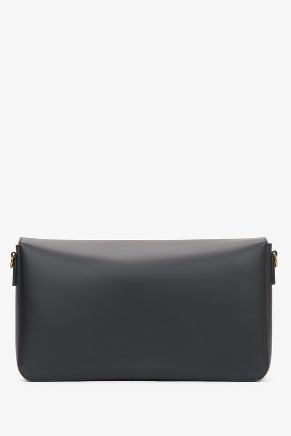 Women's crossbody bag, black, made of genuine leather, with gold hardware, Estro.