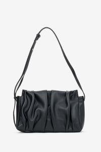 Women's Black Leather Crossbody Bag with Vertical Pleating Estro ER00120865.