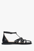 Women's Black Leather Fisherman Sandals Estro ER00117382.