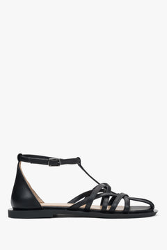 Women's Black Leather Fisherman Sandals Estro ER00117382.