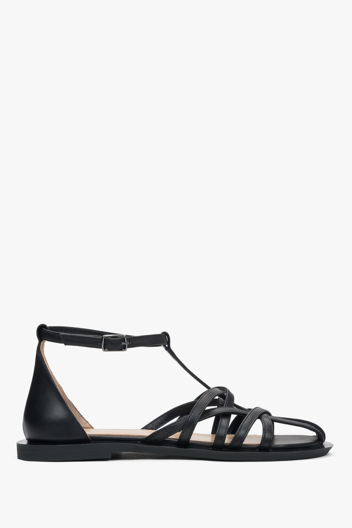 Women's Black Leather Fisherman Sandals Estro ER00117382.