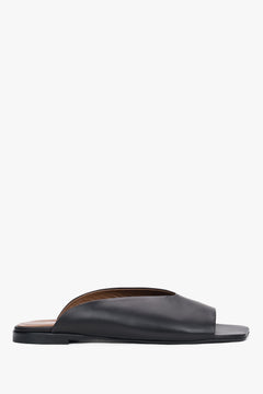 Women's black leather flat mules with square toe by Estro