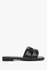 Women’s black genuine leather slide sandals Estro ER00114724 with flat sole