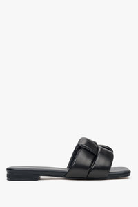 Women’s black genuine leather slide sandals Estro ER00114724 with flat sole