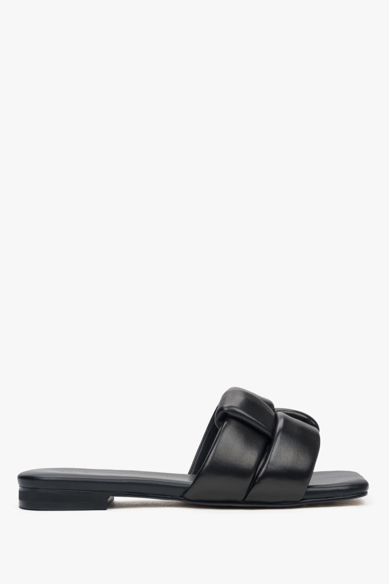 Women’s black genuine leather slide sandals Estro ER00114724 with flat sole