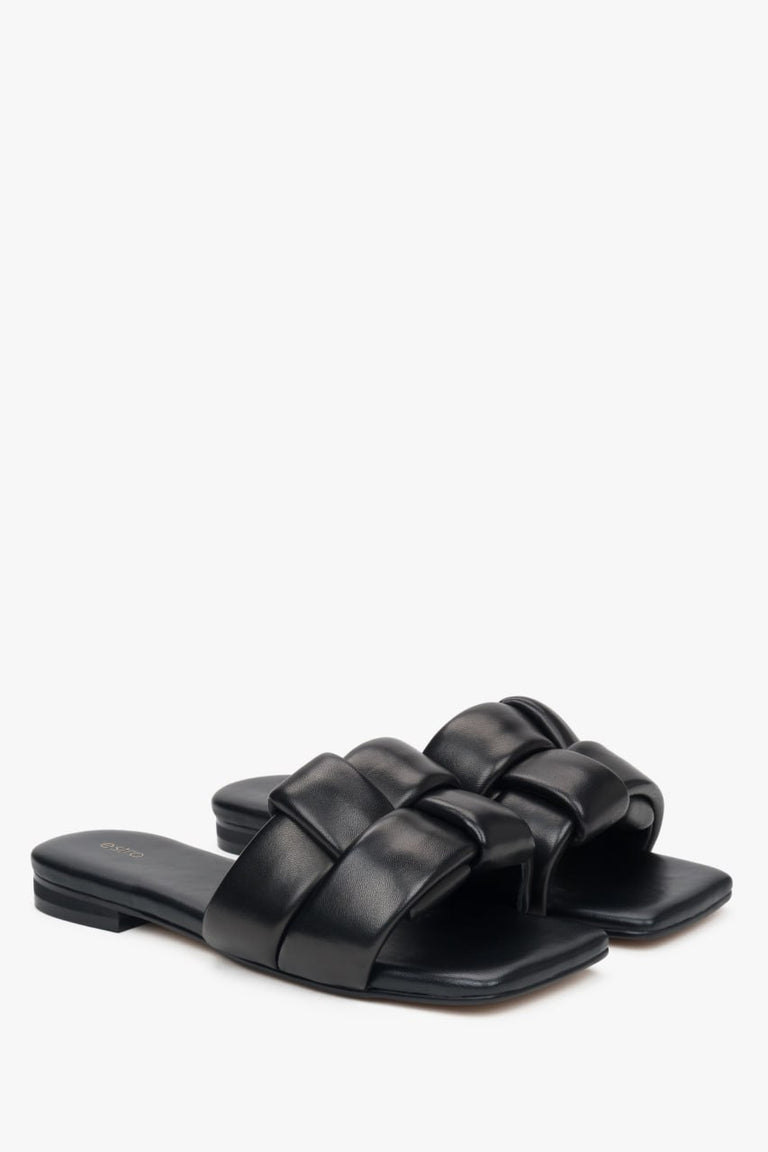 Black leather women’s sandals Estro ER00114724 in minimalist slide design