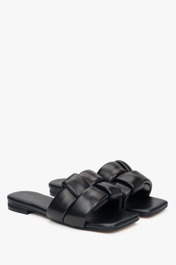 Black leather women’s sandals Estro ER00114724 in minimalist slide design