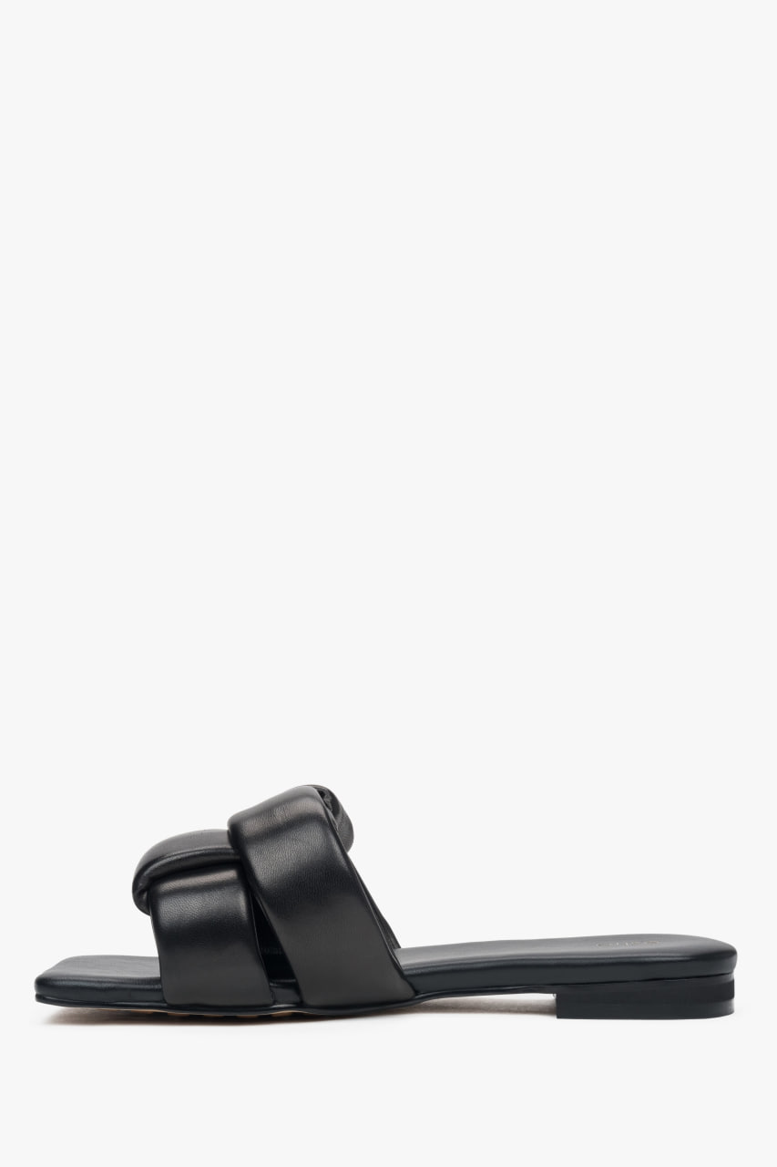 Women’s Estro ER00114724 black leather slide sandals, casual flat footwear