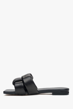 Women’s Estro ER00114724 black leather slide sandals, casual flat footwear