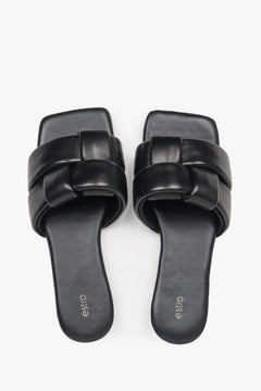 Women’s black leather slides Estro with wide straps and a clean minimalist look