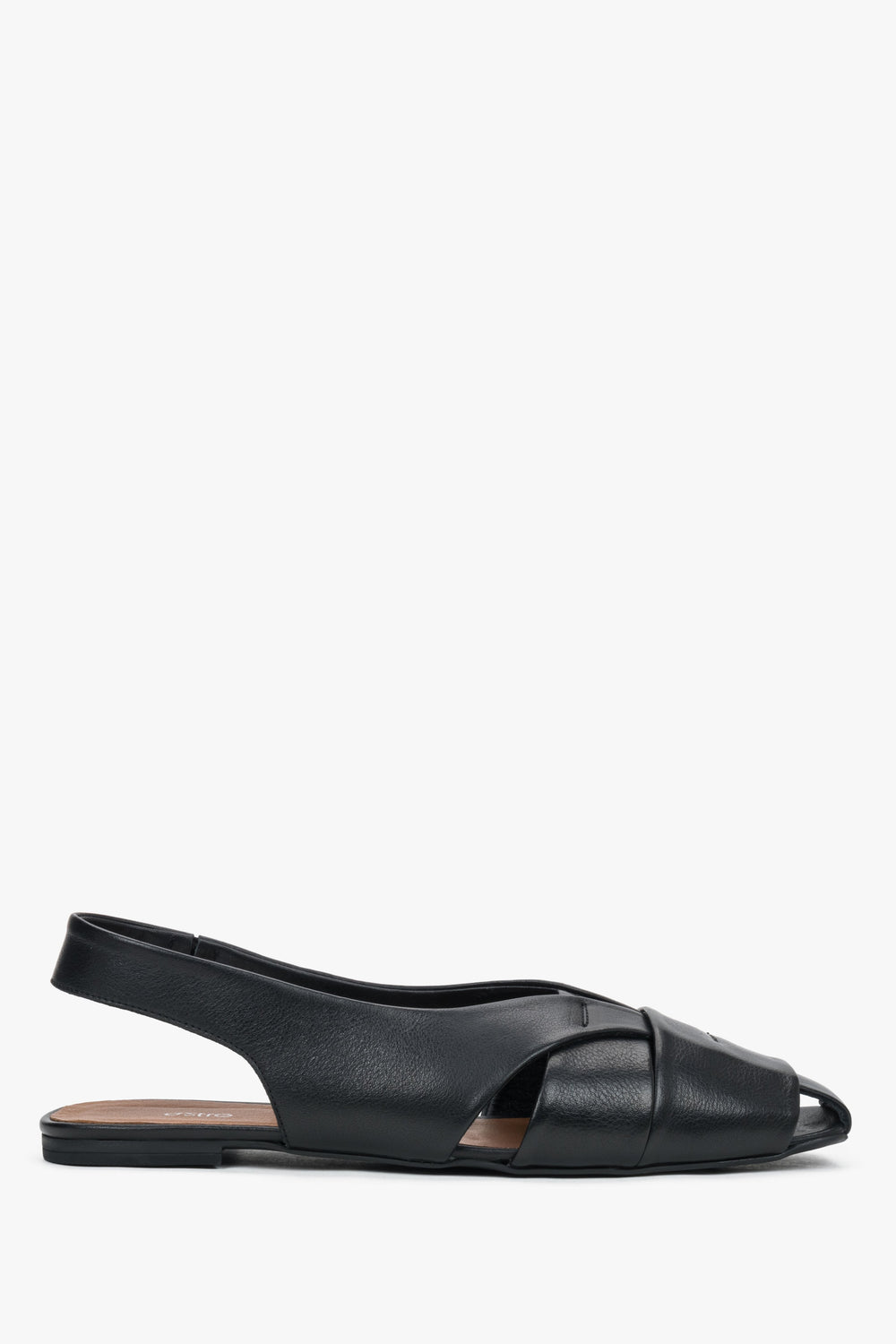 Women's Black Leather Flat Sandals with Closed Toe & Open Heel Estro ER00119641.