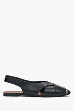 Women's Black Leather Flat Sandals with Closed Toe & Open Heel Estro ER00119641.
