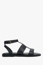 Women's Black Leather Flat Sandals with Wide Straps Estro ER00119684.