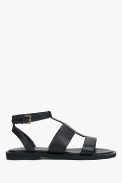 Women's Black Leather Flat Sandals with Wide Straps Estro ER00119684.