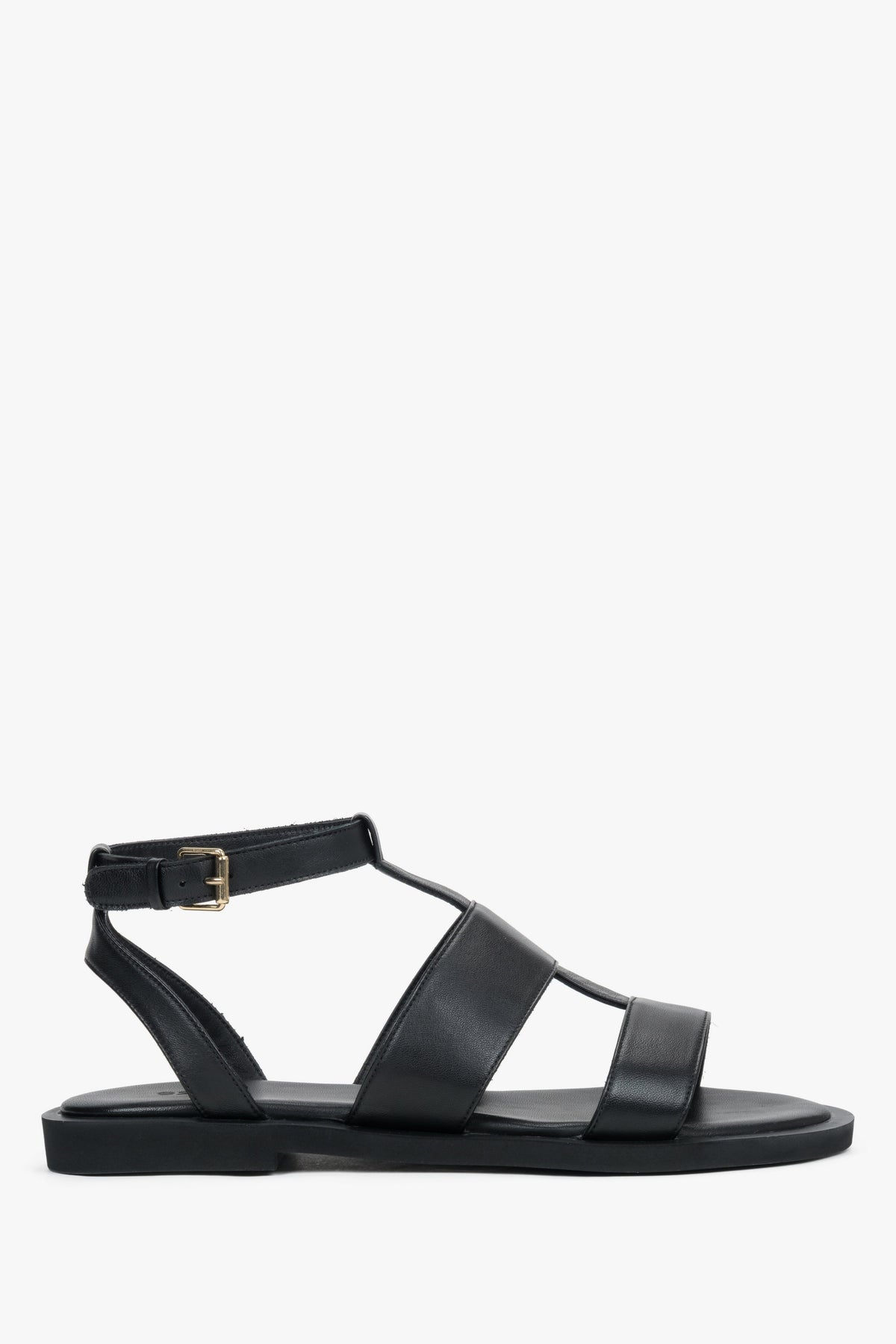 Women's Black Leather Flat Sandals with Wide Straps Estro ER00119684.