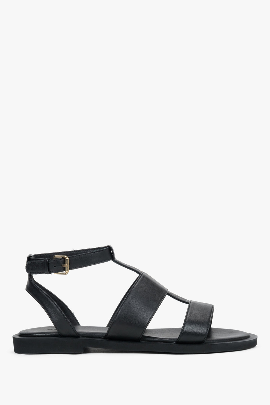 Women's Black Leather Flat Sandals with Wide Straps Estro ER00119684.