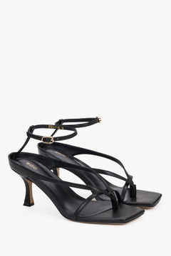 Women’s black heeled sandals with a 7.5 cm sculpted heel – 100% genuine leather by Estro.