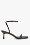 Women's dark brown leather funnel heel sandals by Estro.
