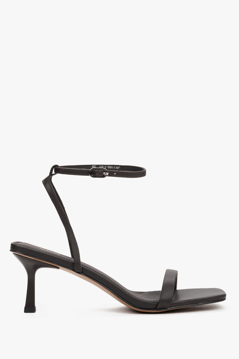 Women's dark brown leather funnel heel sandals by Estro.