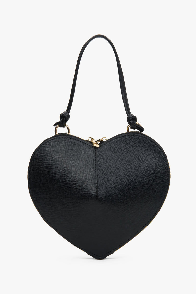 Womens Black Leather Heart-Shaped Bag Estro ER00117422.