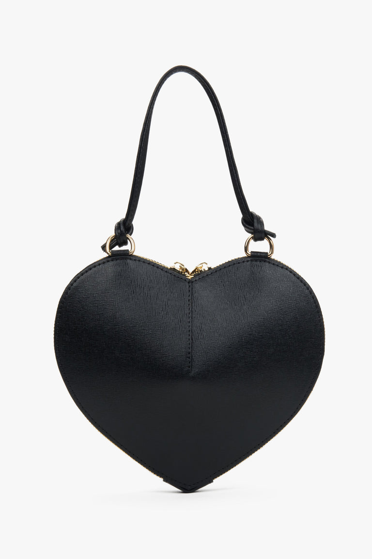 Black leather heart-shaped bag for women by Estro.