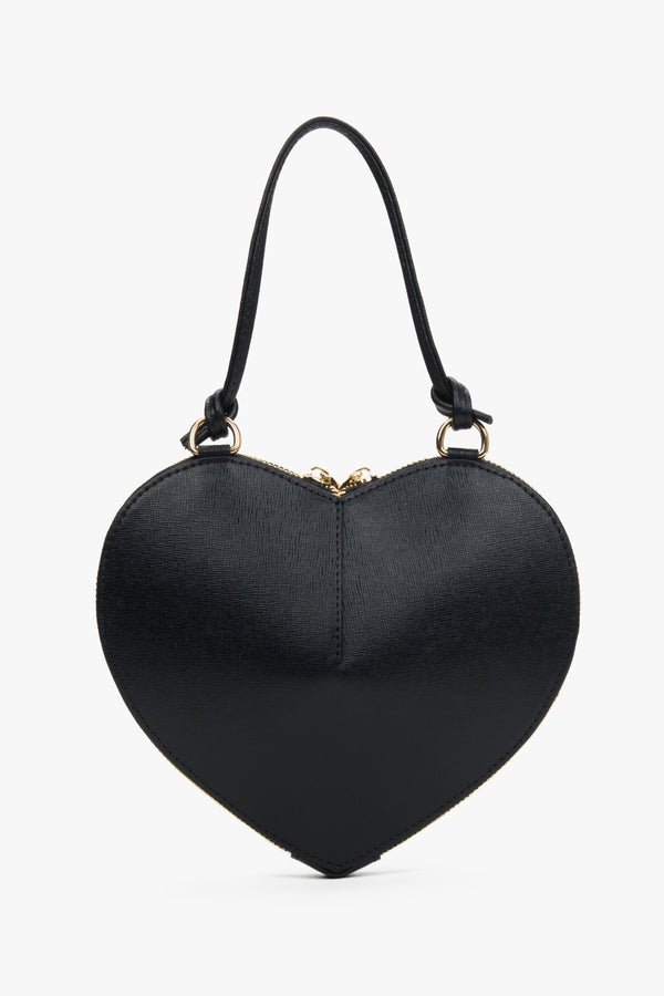 Black leather heart-shaped bag for women by Estro.