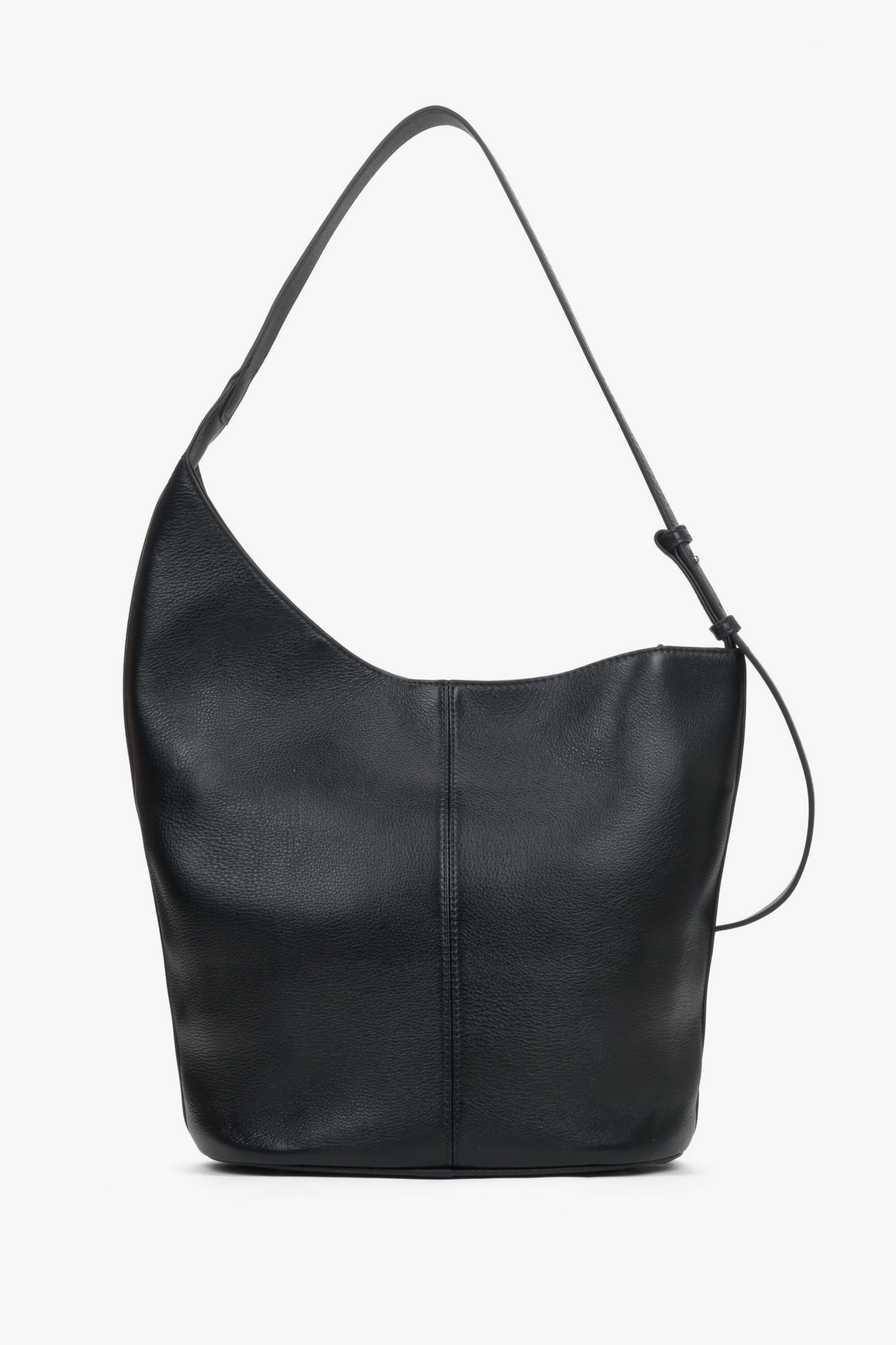 Back view of women's black leather hobo shopper bag by Estro