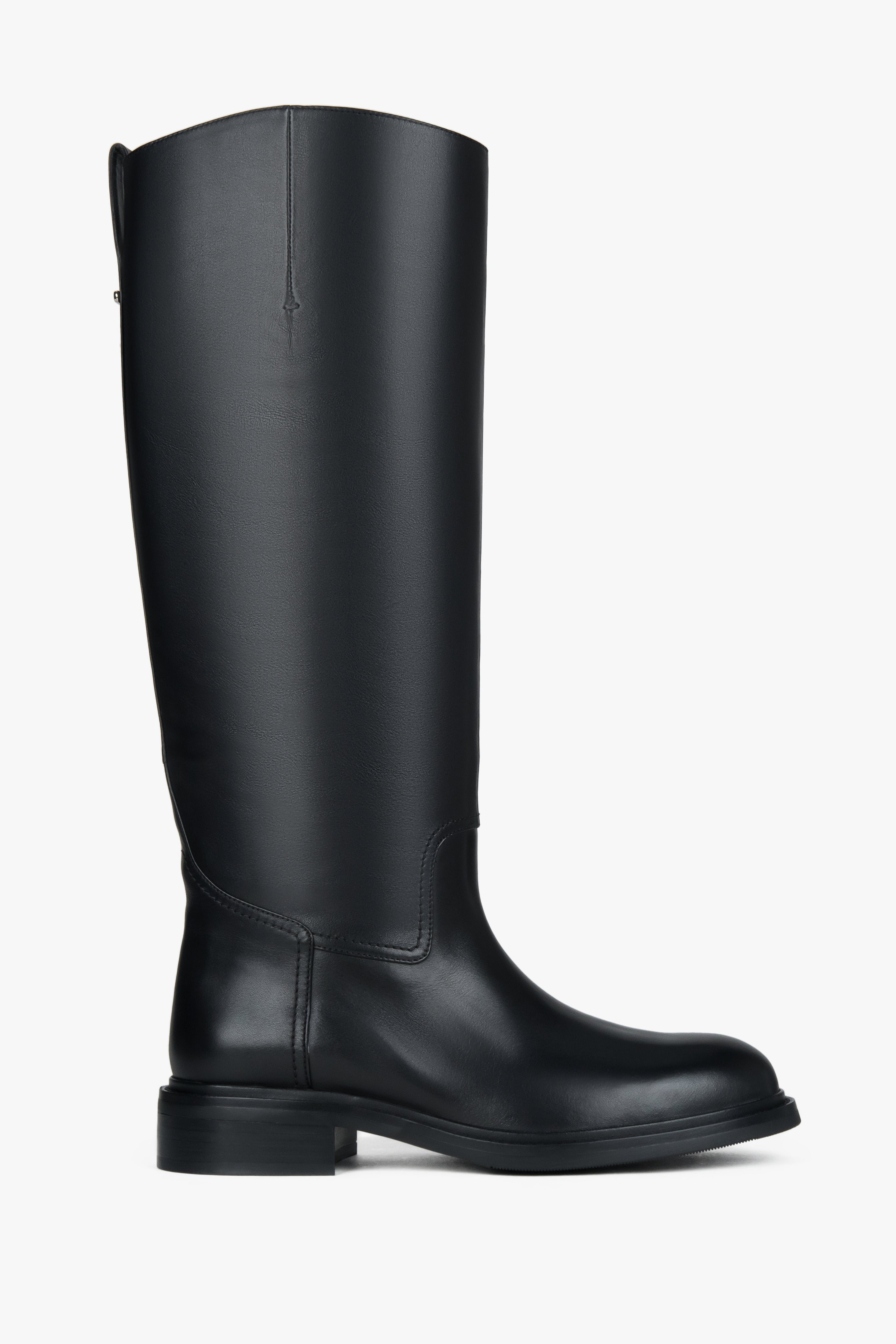 Black women’s leather knee-high boots with a wide shaft Estro ER00118022.